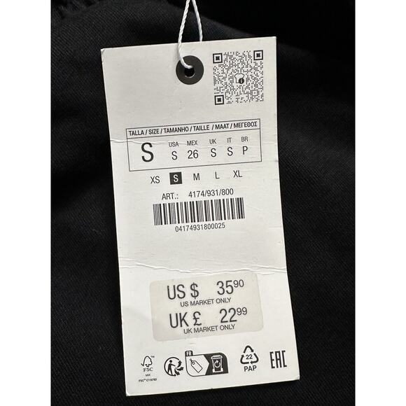 ZARA Wide Leg Pants Size Small Black Brown Elastic Waist Pull On Drawstring - Picture 13 of 16